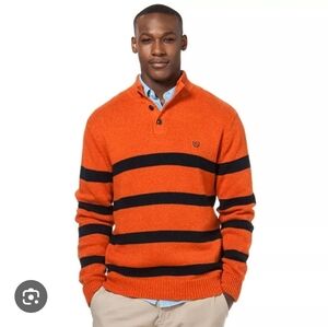 NWT Chaps Men's Mockneck Orange and Black Striped Sweater